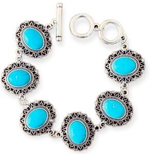 Chunky Turquoise Silver Link Toggle Bracelet Western NWT